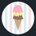 Striped Ice Cream Cone Round Sticker (6)<br><div class="desc">Striped Ice Cream Sunday Round Sticker</div>