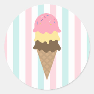 Striped Ice Cream Cone Round Sticker (6)