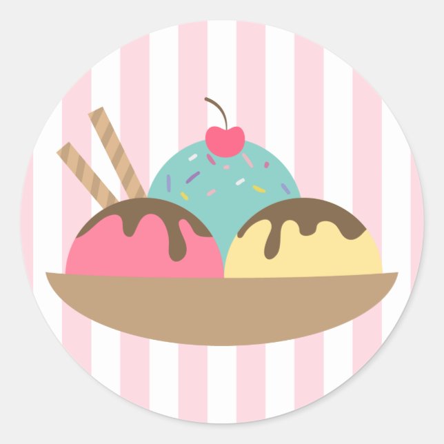Striped Ice Cream Sundae Round Sticker (Front)