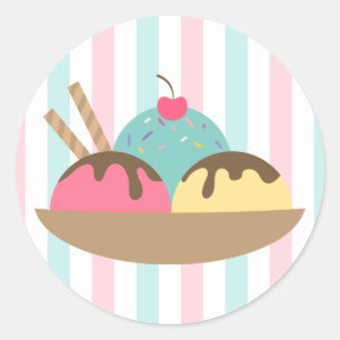 Striped Ice Cream Sundae Round Sticker (2)