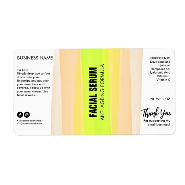 Striped Ink Neon Dropper Bottle Serum Labels (Front)