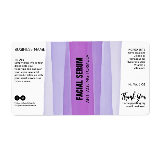 Striped Ink Purple Dropper Bottle Serum Labels (Front)