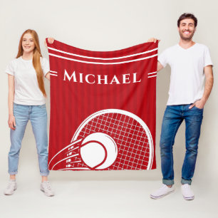 Striped Intense Red Tennis Racket & Ball Elegant Fleece Blanket