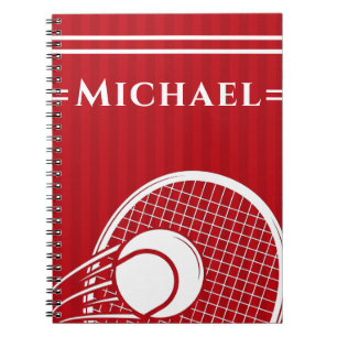 Striped Intense Red Tennis Racket & Ball Elegant   Notebook