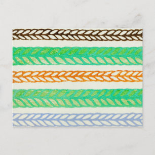 Striped Japanese Woodcut Textile Postcard