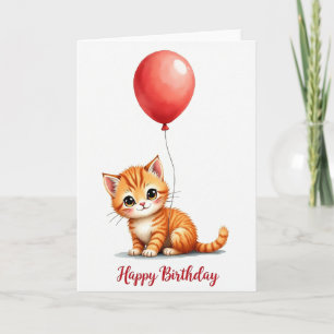 Striped Kitten Balloon Birthday Card