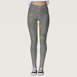 STRIPED LEGGINGS WITH CHINESE BUTTERFLIES