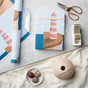 Striped Lighthouse Landscape Wrapping Paper