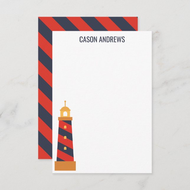 Striped Lighthouse Personalised Note Cards (Front/Back)