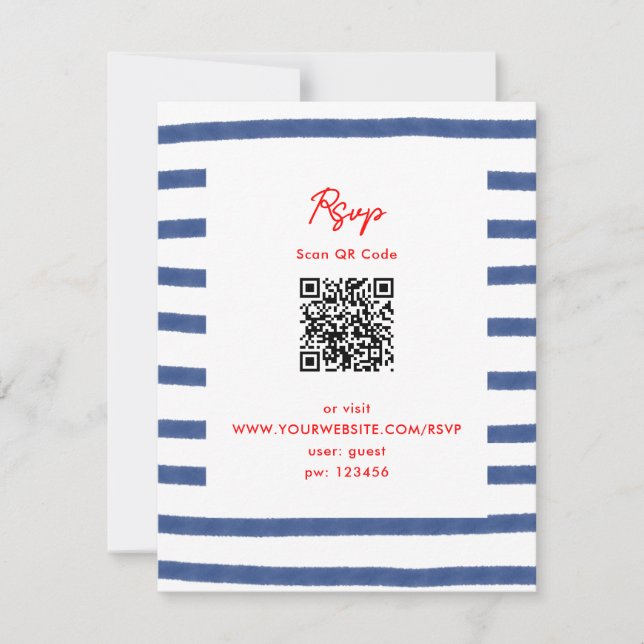 Striped Lighthouse Red Blue East Coast RSVP Card (Front)