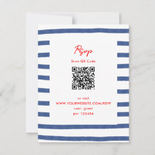 Striped Lighthouse Red Blue East Coast Wedding RSVP Card