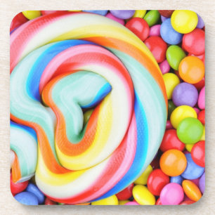 Striped Lollipop And Multicolored Smarties Coaster