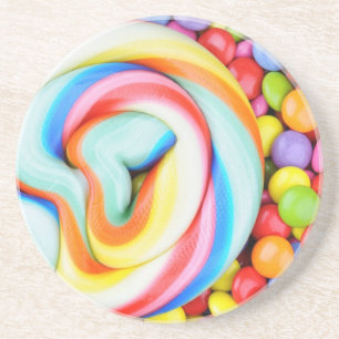 Striped Lollipop And Multicolored Smarties Coaster
