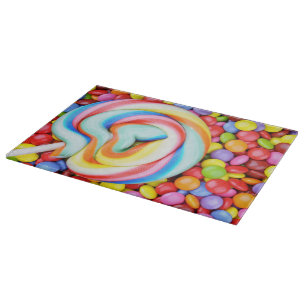 Striped Lollipop And Multicolored Smarties Cutting Board