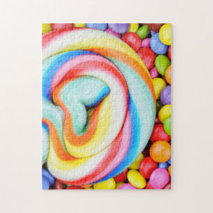 Striped Lollipop And Multicolored Smarties Jigsaw Puzzle