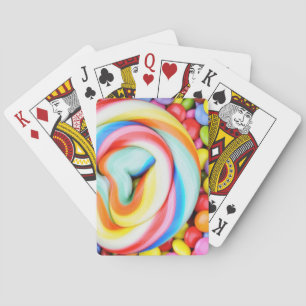 Striped Lollipop And Multicolored Smarties Playing Cards