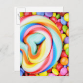 Striped Lollipop And Multicolored Smarties Postcard (Front/Back)