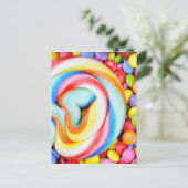 Striped Lollipop And Multicolored Smarties Postcard (Standing Front)