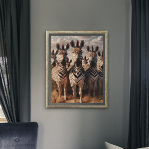 Striped Majesty: Zebra Herd in Dry Grass Poster