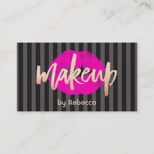 Striped Makeup Artist Rose Gold Pink Lips Kiss Business Card