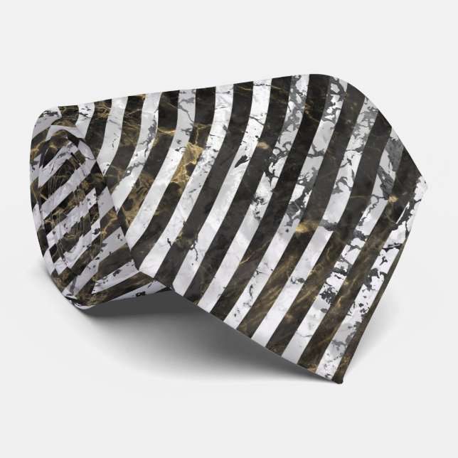 STRIPED MARBLE BLACK SILVER TIE (Rolled)