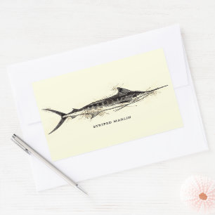 Striped Marlin Vintage Antique Inking Artwork Rectangular Sticker