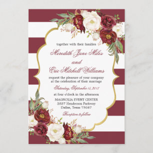 Striped Marsala Floral Wedding Invitation