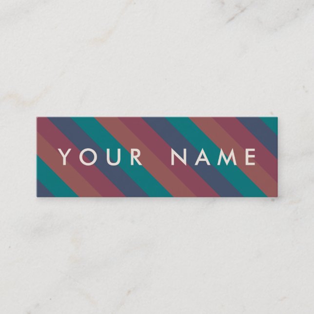 Striped Marsala, Teal, Berry & Blue Custom Skinny Mini Business Card (Front)