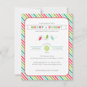 Striped Merry + Bright Christmas Invitation