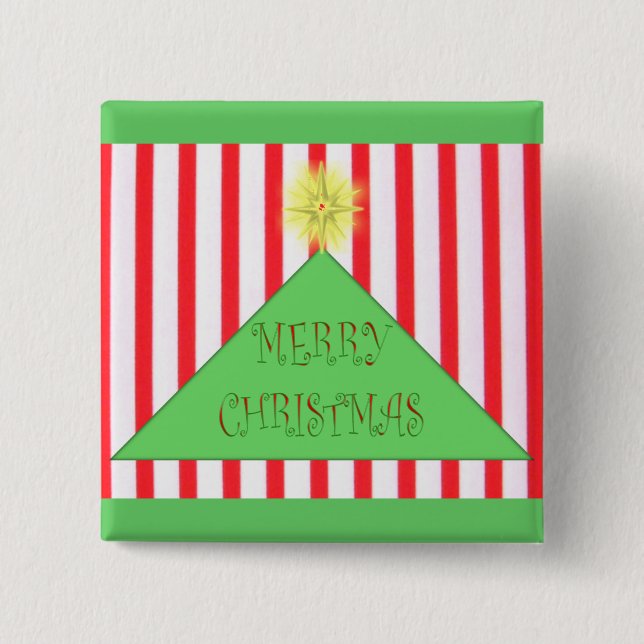 Striped Merry Christmas Tree 15 Cm Square Badge (Front)