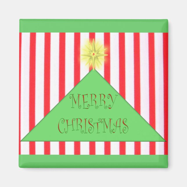 Striped Merry Christmas Tree Magnet (Front)