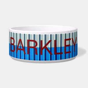 Striped Metal Look Pet Bowl with BARKLEY Text
