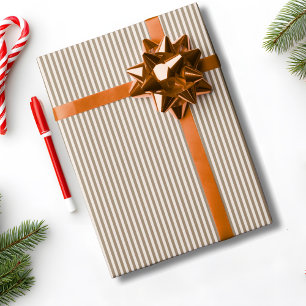 Striped Mocha Brown Cream Christmas Holiday Wrapping Paper