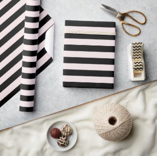Striped Modern Christmas Holiday Pink & Black Wrapping Paper
