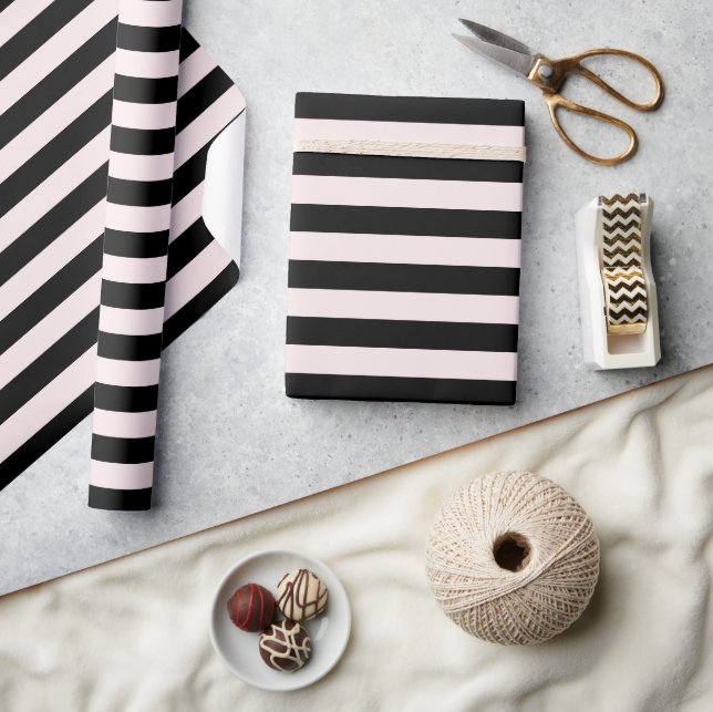Striped Modern Christmas Holiday Pink & Black Wrapping Paper (Crafts)
