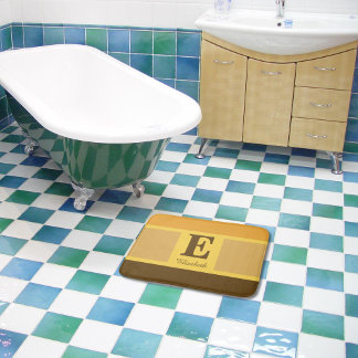 Striped Modern Elegant Yellow Brown Monogram Bath Mat