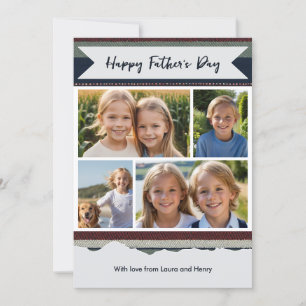 Striped Modern Father’s Day Custom Photo Collage Holiday Card