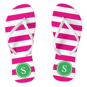 Striped Monogram in Pink & Green Flip Flops