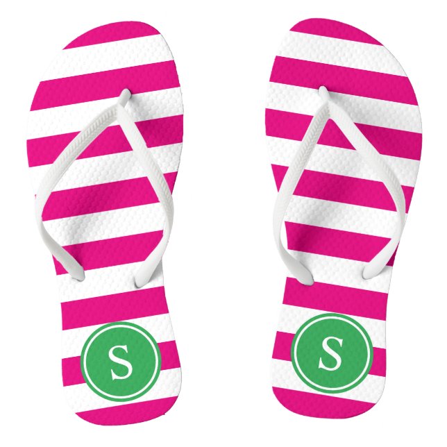 Striped Monogram in Pink & Green Flip Flops (Footbed)