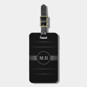 Striped Monogram Luggage Tag w/ leather strap