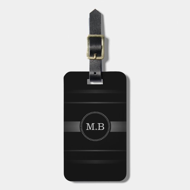 Striped Monogram Luggage Tag w/ leather strap (Front Vertical)
