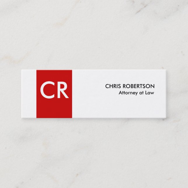 Striped Monogram White Red Slim Size Business Card (Front)