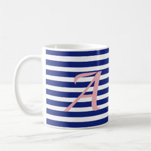Striped Mug Blue White Customizable Personalize