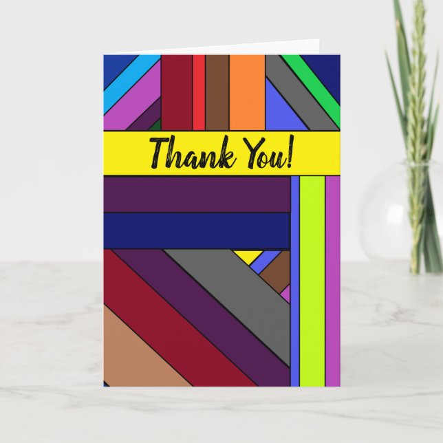 Striped Multicolored Design, Thank You! Card (Front)