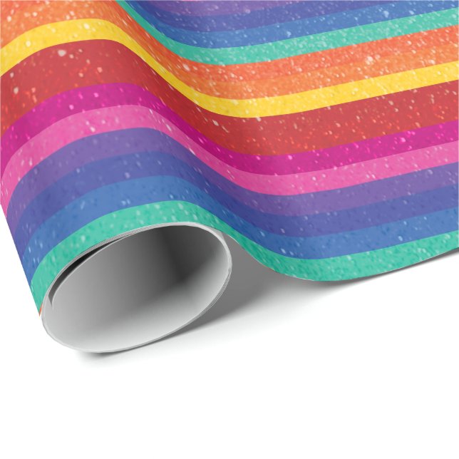 Striped Multicolored Glitter Print Wrapping Paper (Roll Corner)