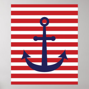 Striped Nautical Anchor Poster