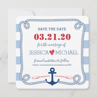 Striped Nautical Love Anchor Wedding Save the Date