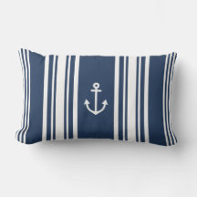 Striped Nautical Navy Throw Pillow
