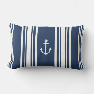 Striped Nautical Navy Throw Pillow