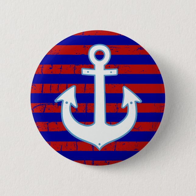 striped nautical sailor anchor 6 cm round badge (Front)